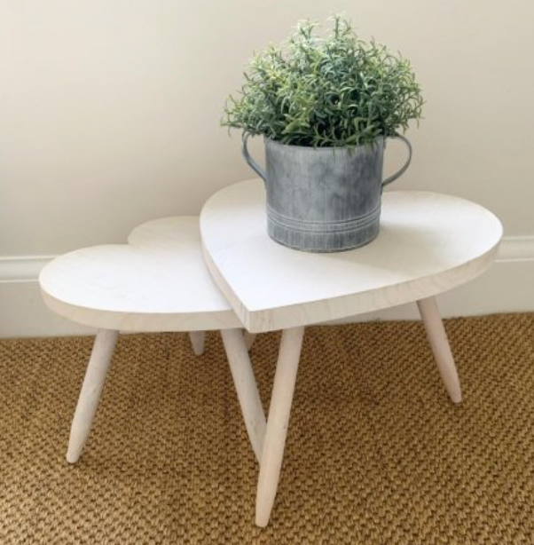 White Washed Heart Side Table