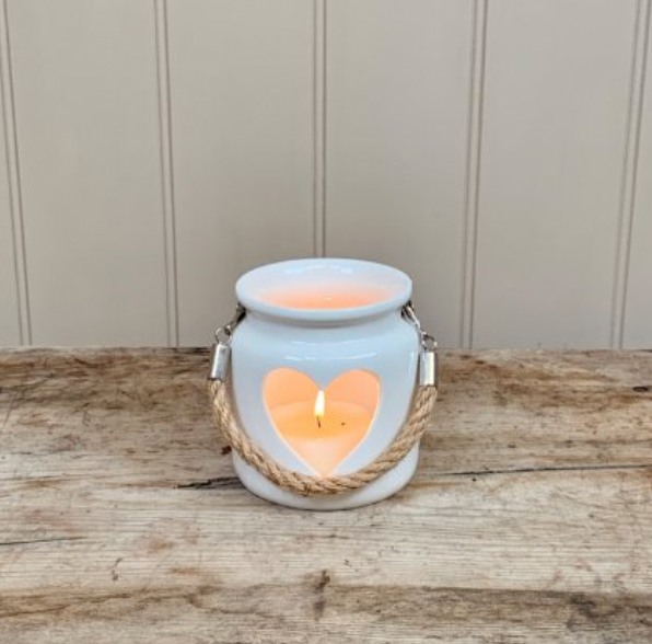 White Heart Lantern Tealight Holder