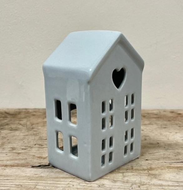 Small Heart Grey House Tealight Holder