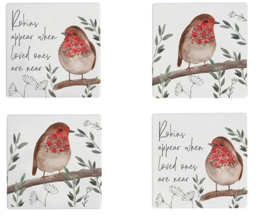4 Piece Robin Coaster Set