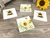 Thumbnail for Set of 4 Ceramic Bee & Sunflower Coasters