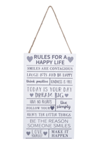 Rules For A Happy Life Sign