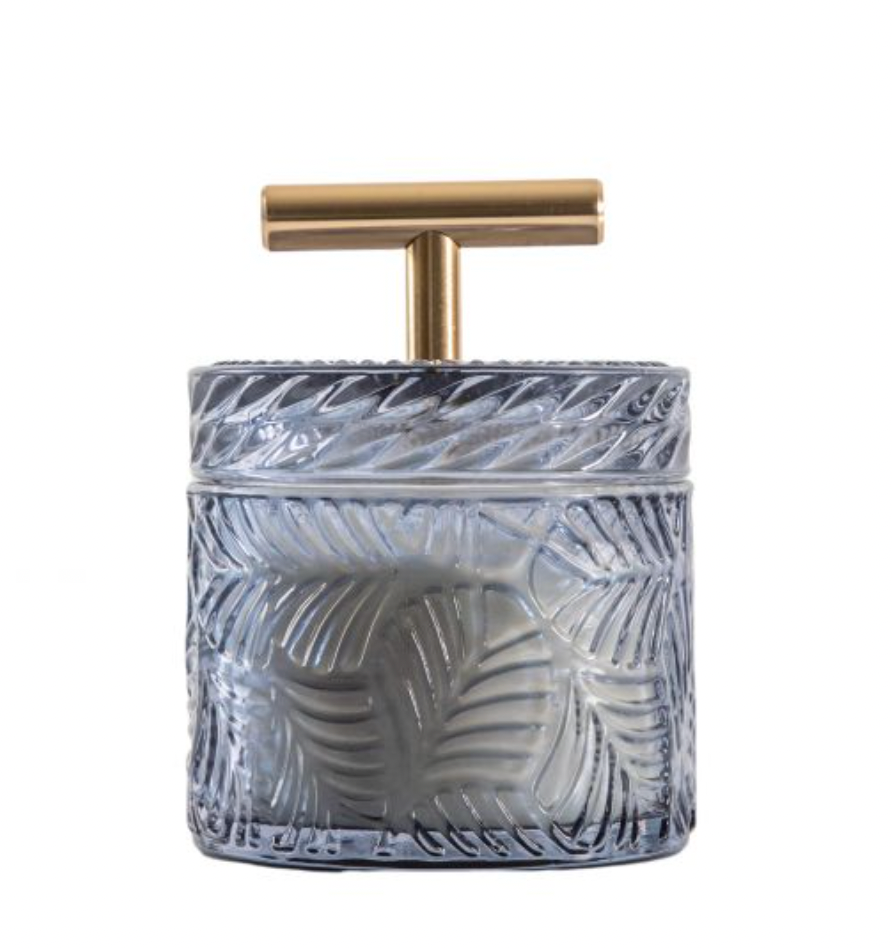 Sandalwood Scented Candle In Blue Theo Jar