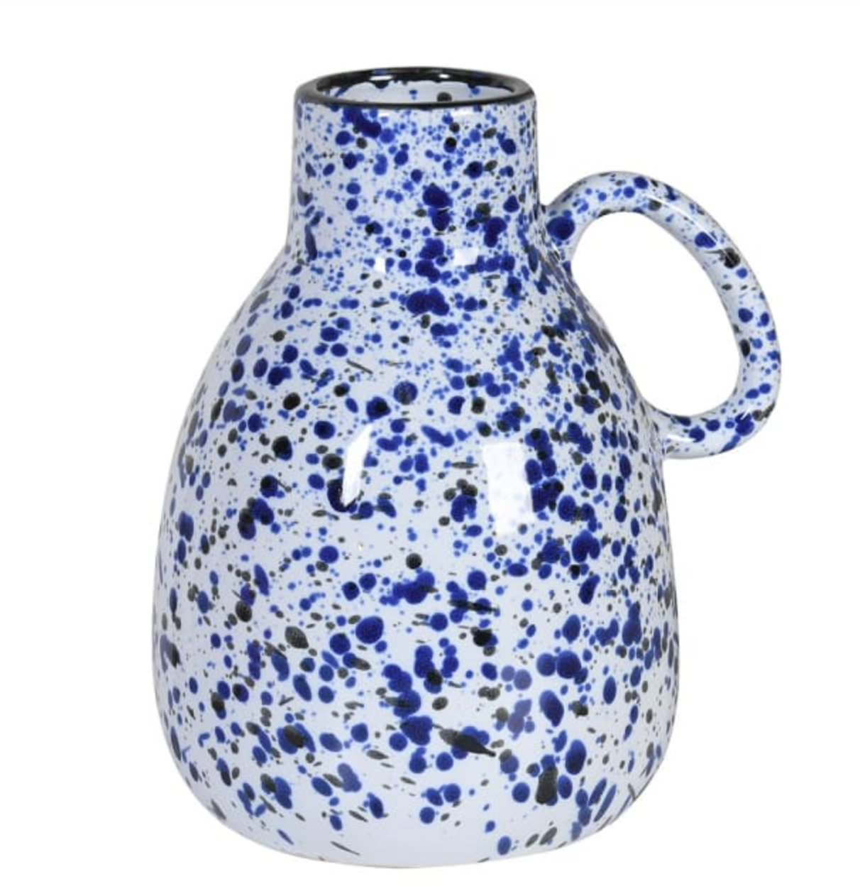 Blue and White Speckled Handled Vase