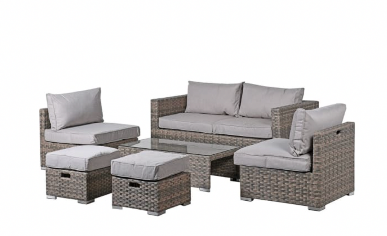 6 Piece Outdoor Rattan Effect Outdoor Furniture with Linen Cushions