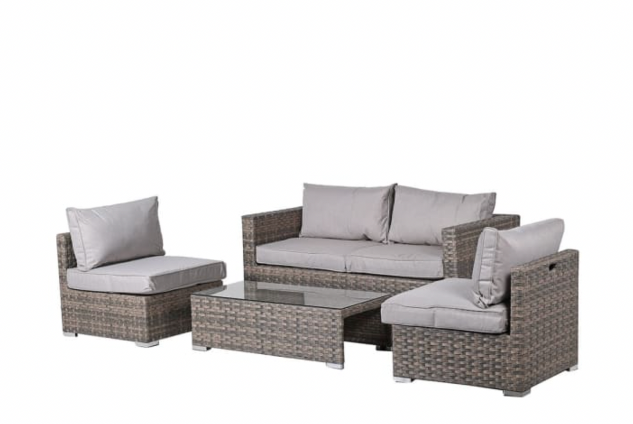 6 Piece Outdoor Rattan Effect Outdoor Furniture with Linen Cushions