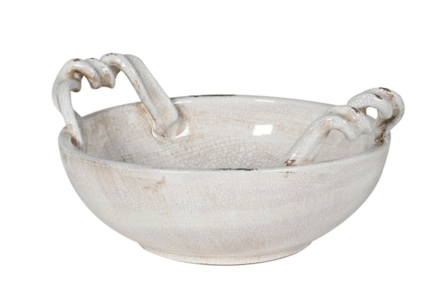 Distressed Ceramic Off-White Handled Bowl