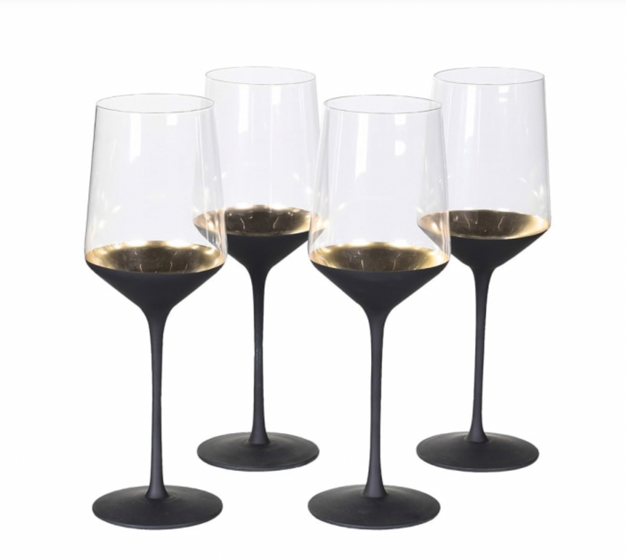 Set of 4 Black and Gold Stemmed Wine Glasses