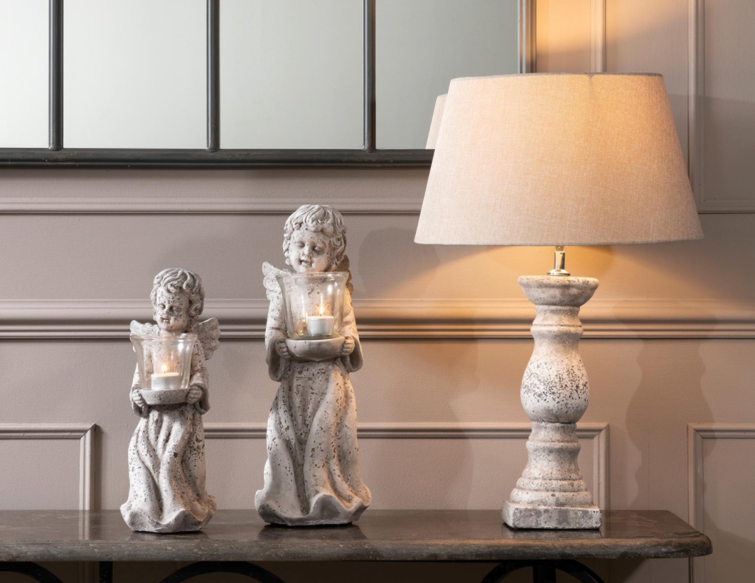 Balustrade Stone Lamp with Linen Shade - Small