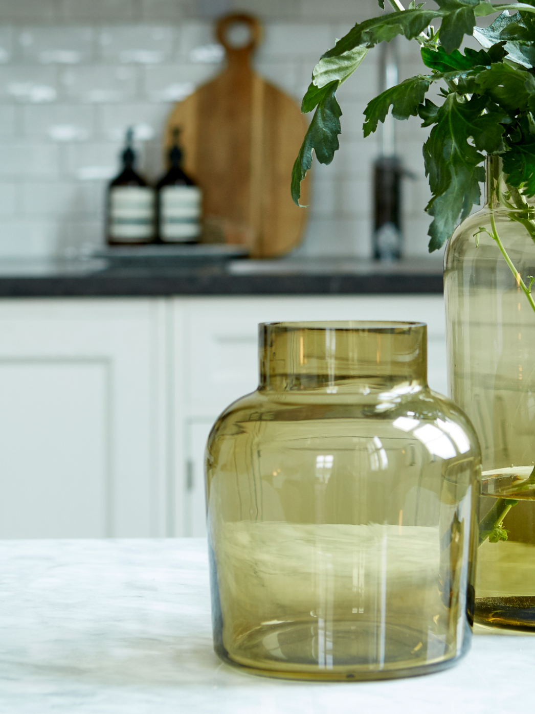 Olive Green Jar Glass Vase