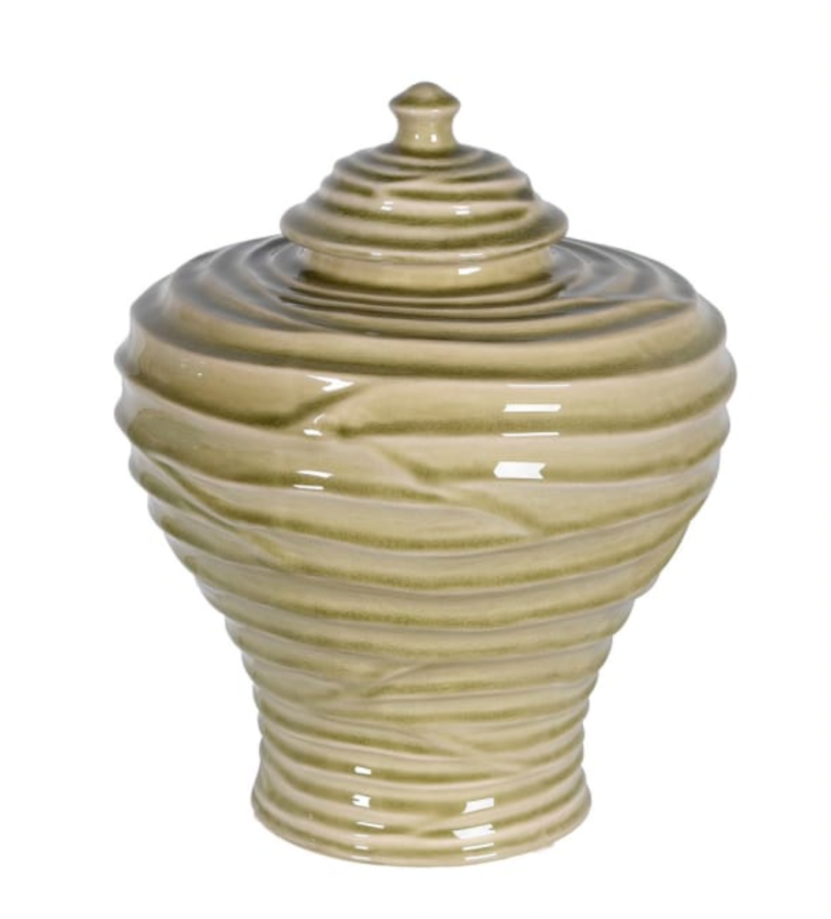 Small Sage Rippled Vase with Lid