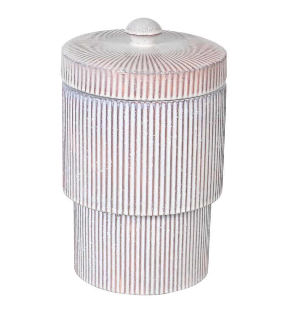 Large Red and White Striped Lidded Jar