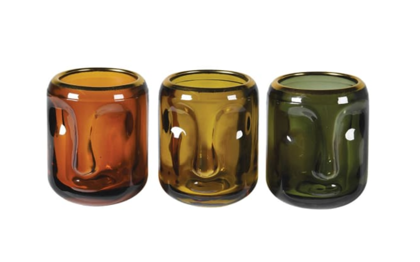 Set of 3 Small Face Candle Holders