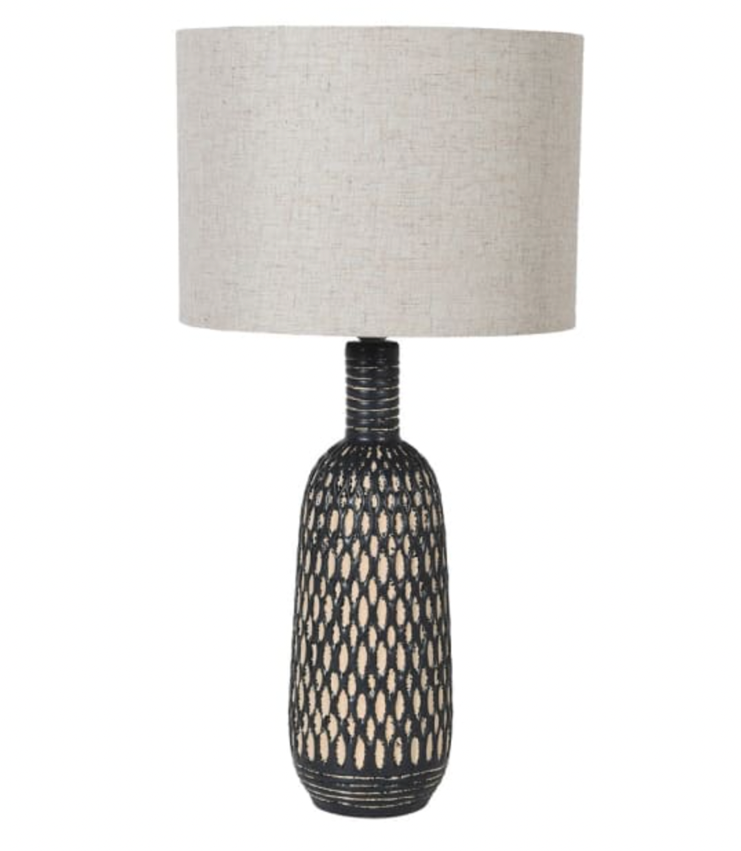 Black and White Ceramic Lamp with Linen Shade