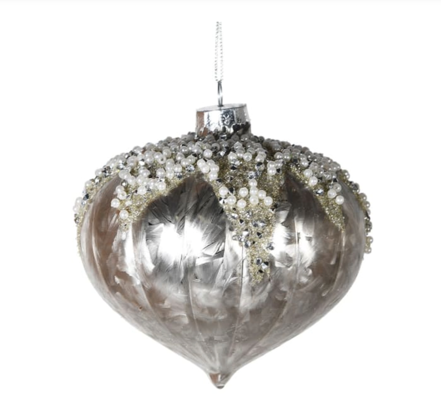 Matt Silver Beaded Onion Bauble