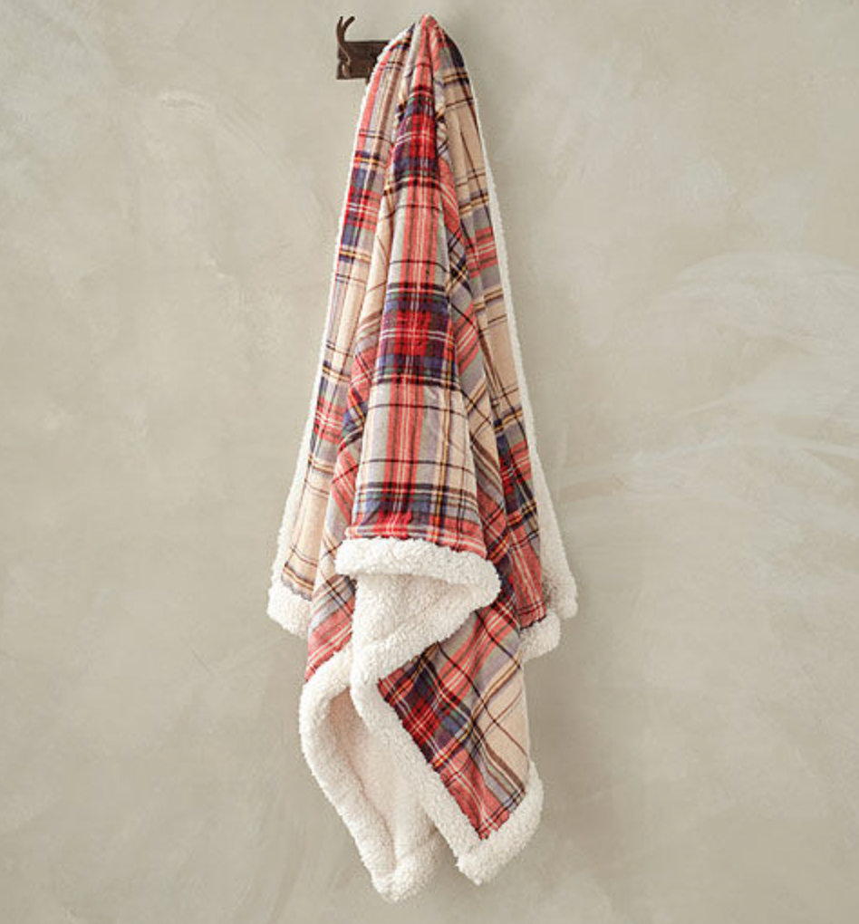 Linen Check Sherpa Flannel Throw