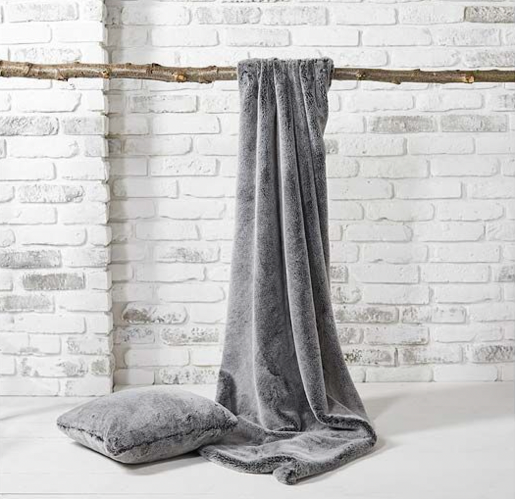 Charcoal Tipped Faux Fur Throw