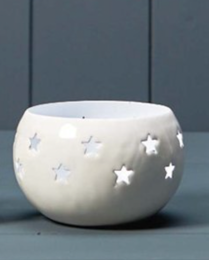 White Votive With Star Decal - Large