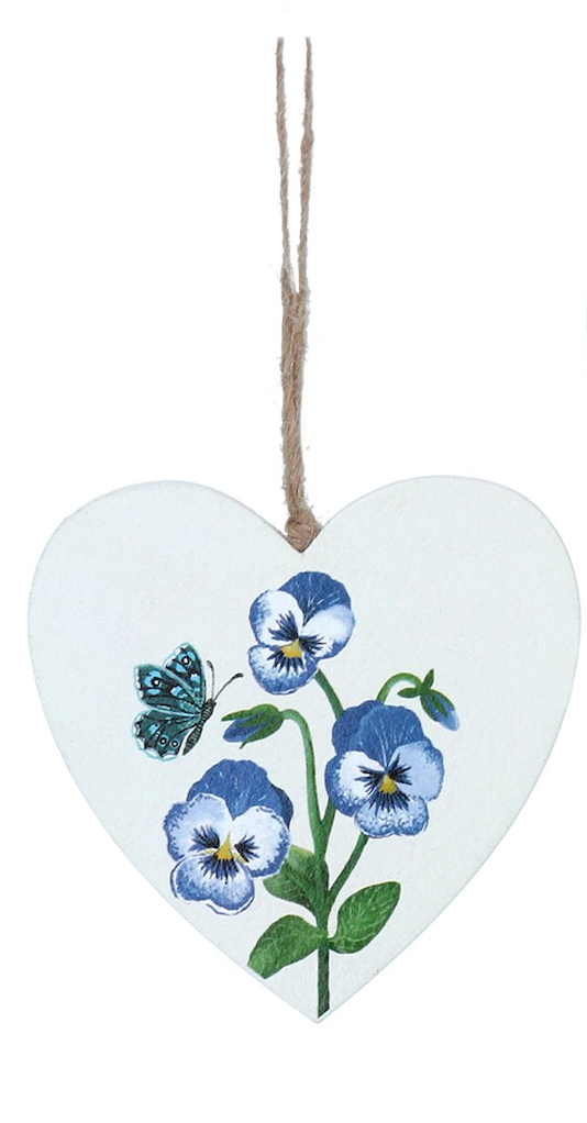 Blue Viola Heart Wooden Hanging Decoration