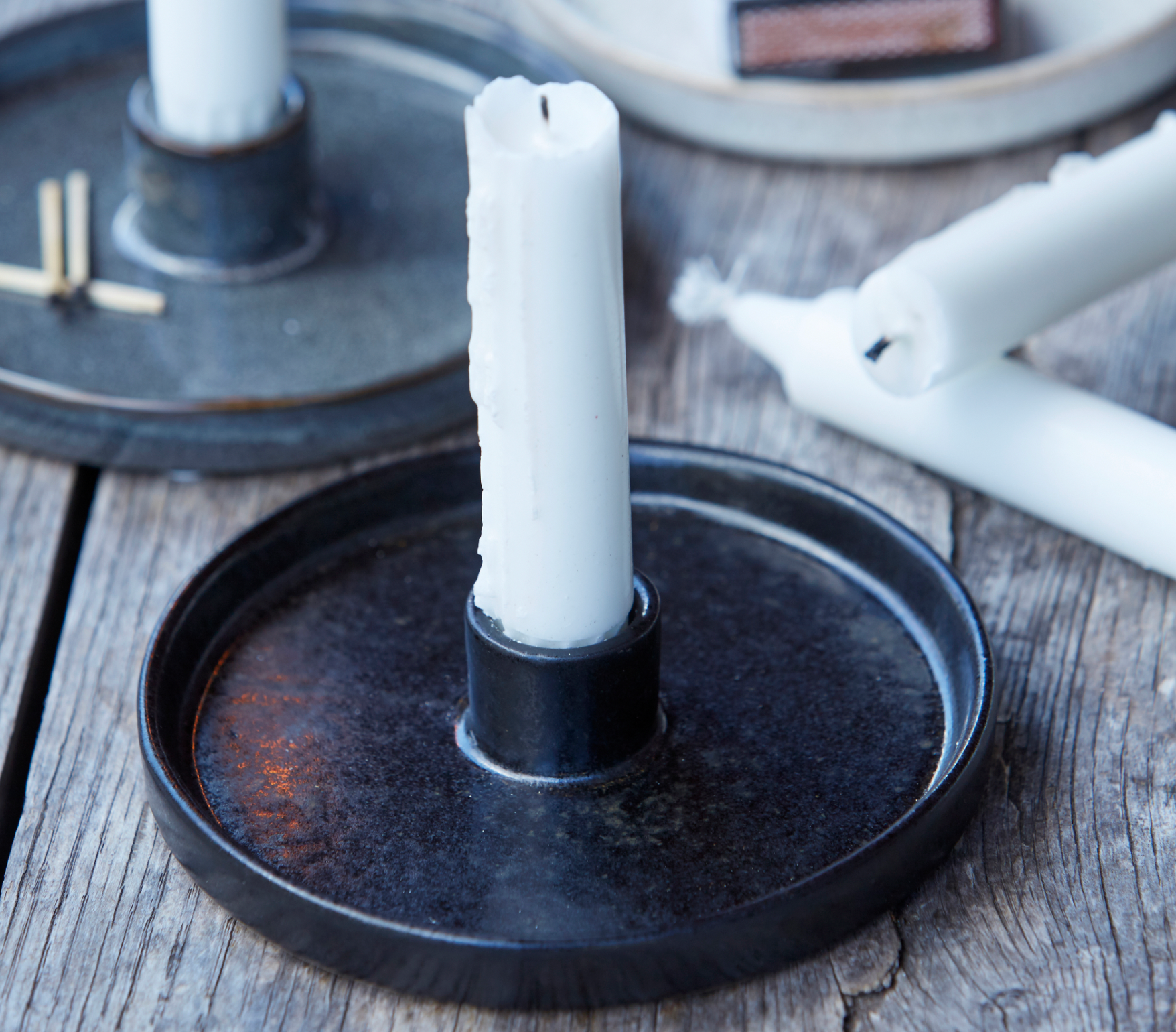 Grey Stoneware Candle Holder