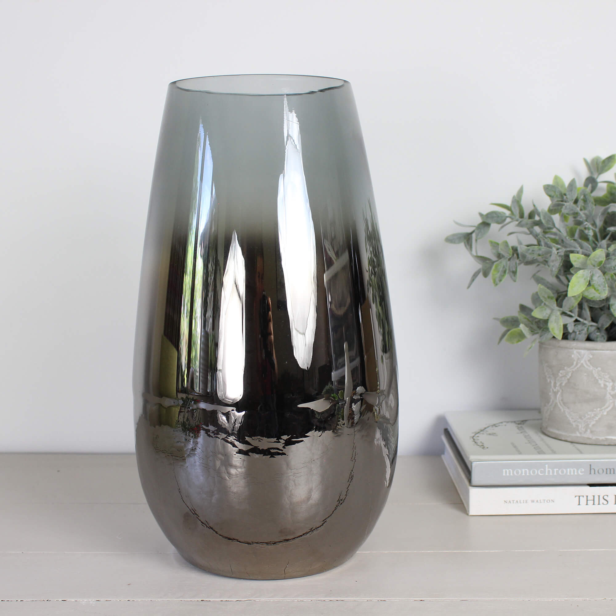 Izeda Metallic Grey Glass Vase