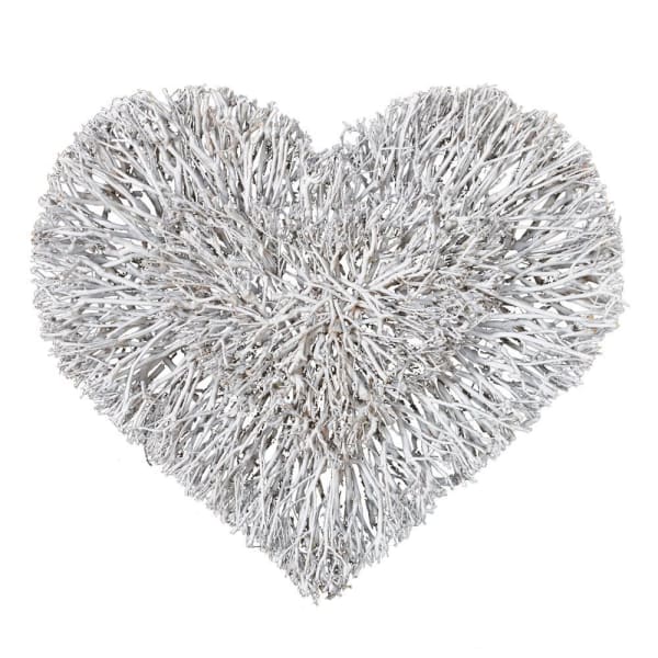 Double Layer White Rustic Twig Wicker Heart