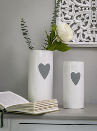 Thumbnail for Small White Ceramic Vase with Grey Heart
