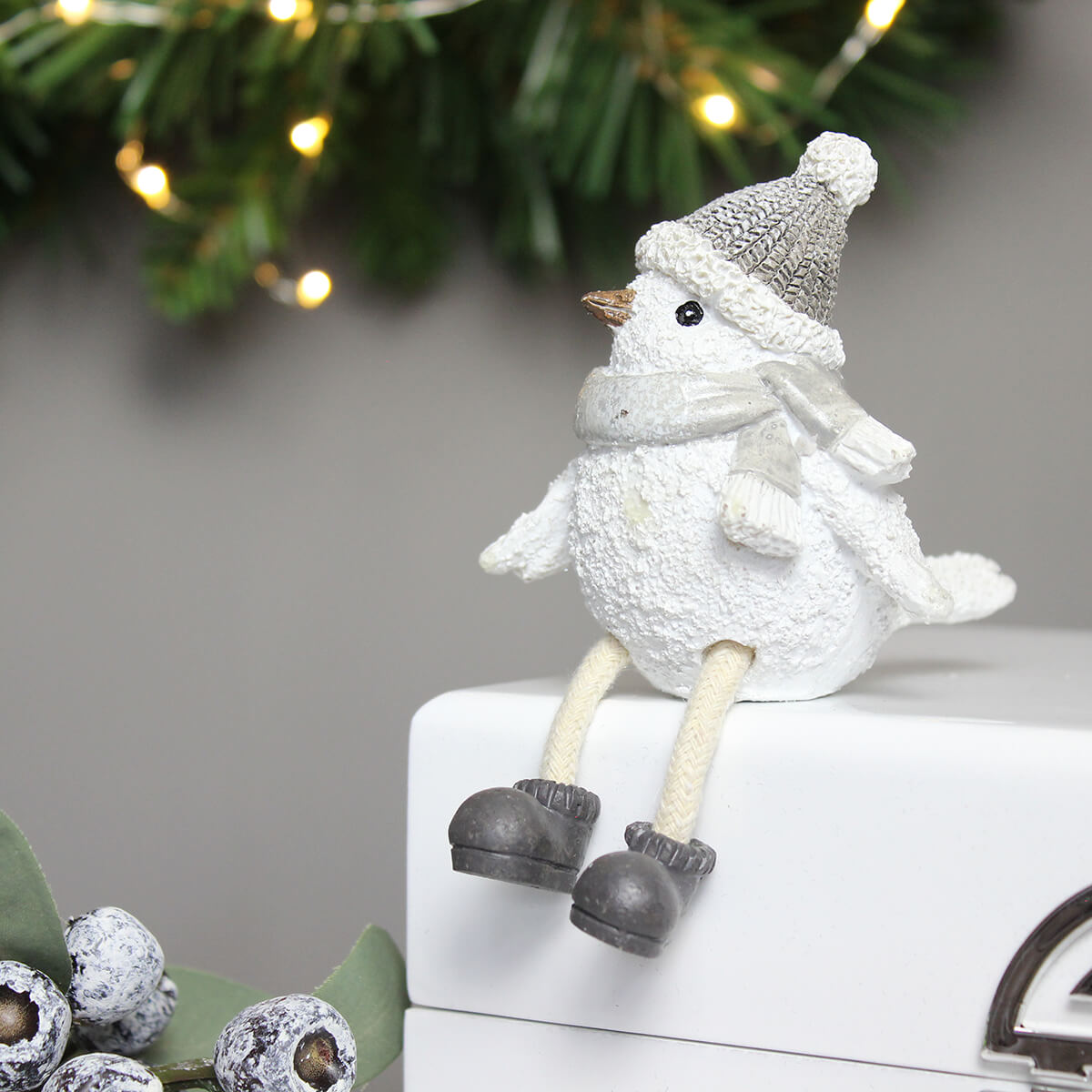 Stan White Sitting Bird Christmas Decoration
