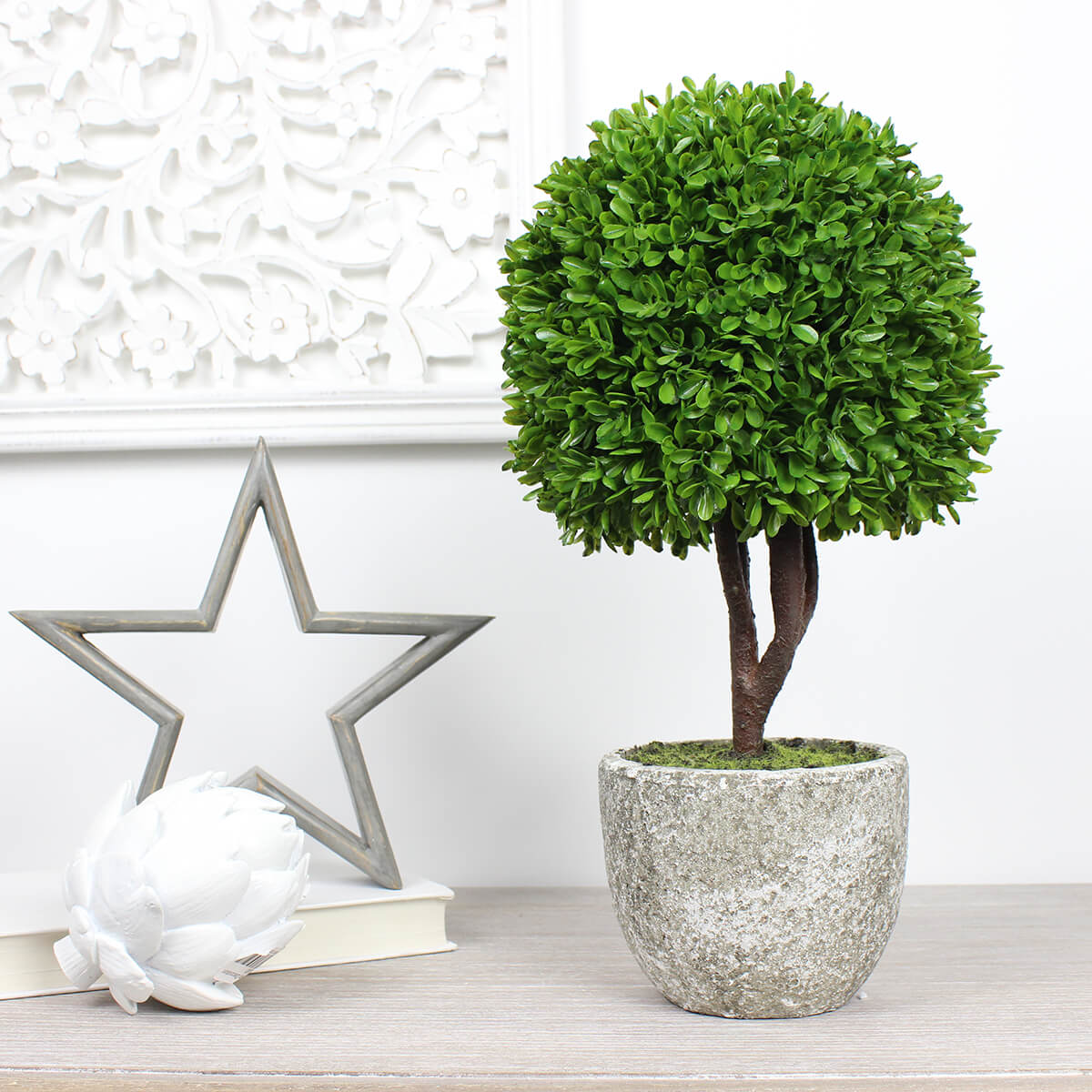 Faux Small Potted Single Ball Boxwood Topiary