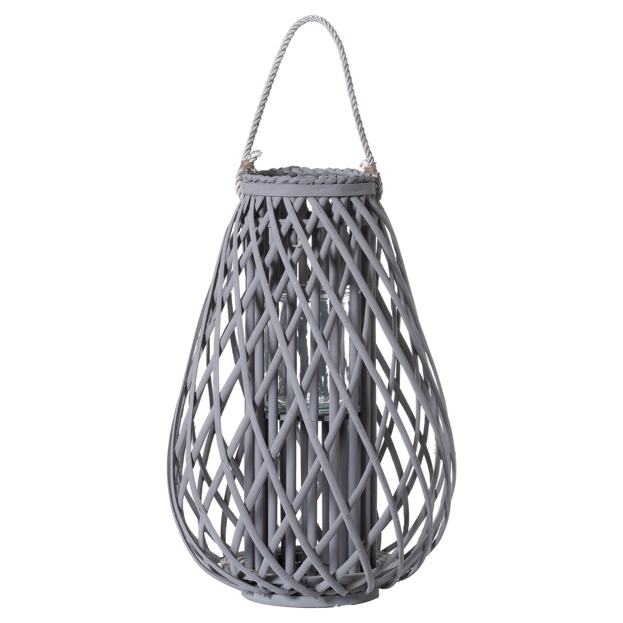 Large Bulbous Grey Wicker Lantern