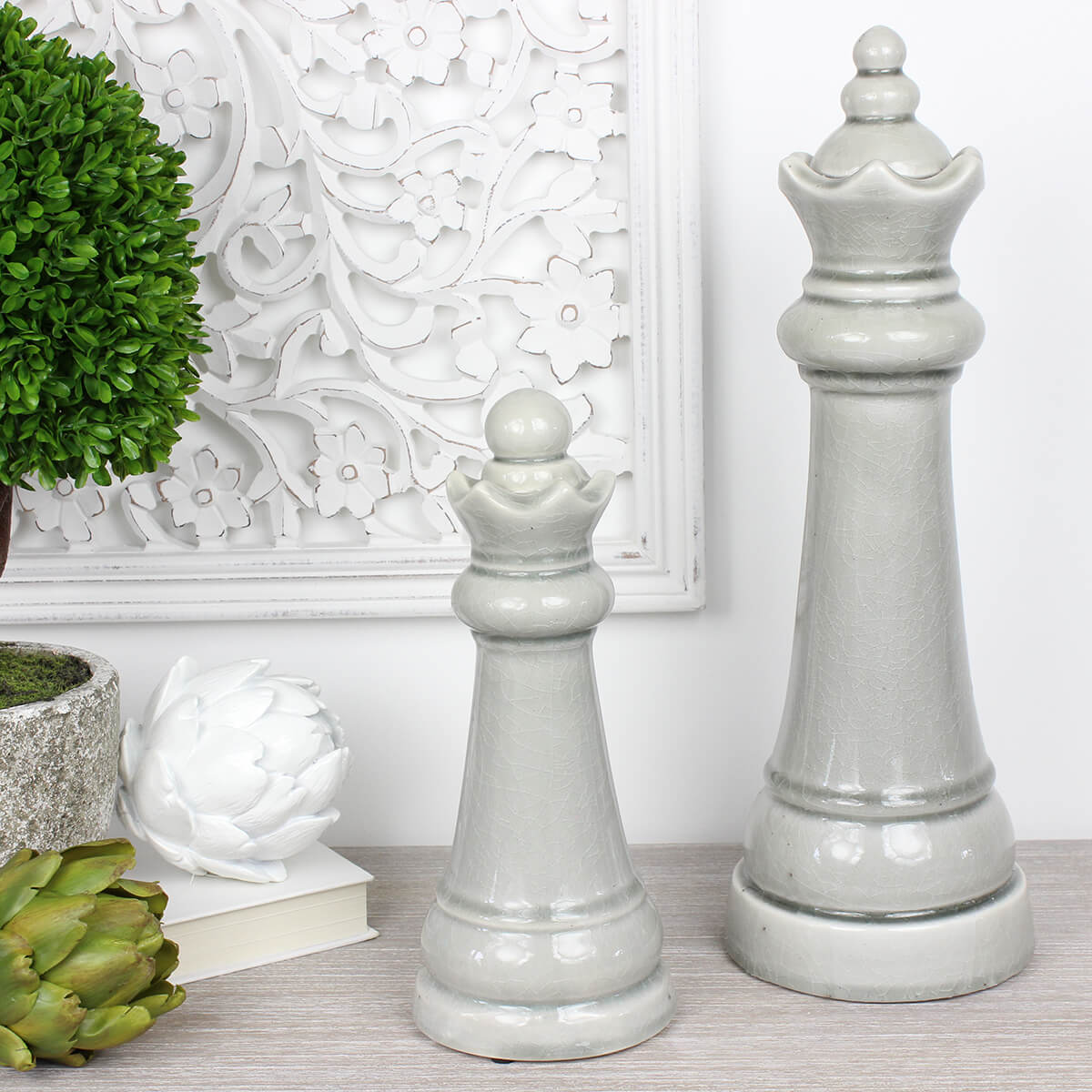 Grey Ceramic Queen Chess Piece