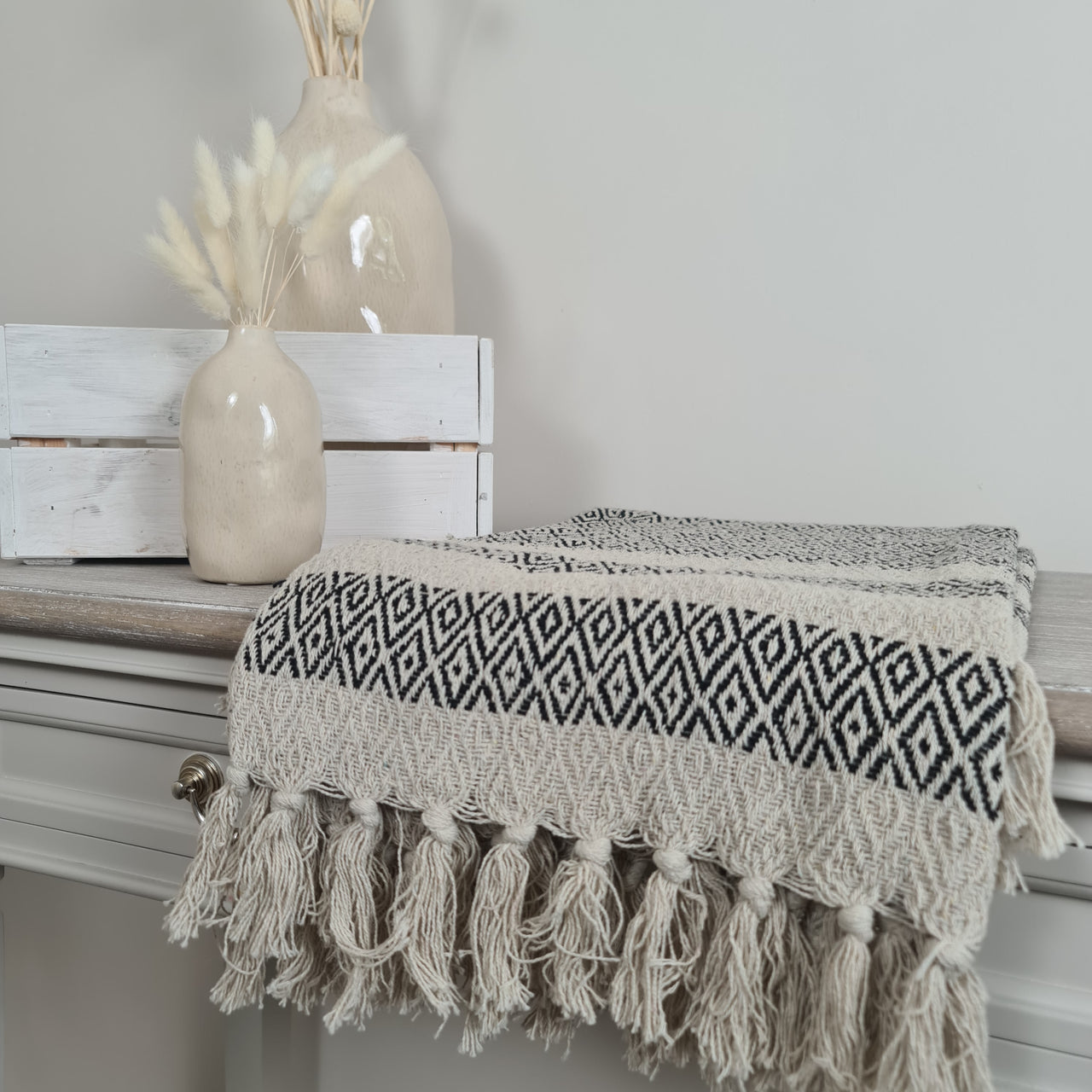 Boho Scandi Diamond Blanket Throw