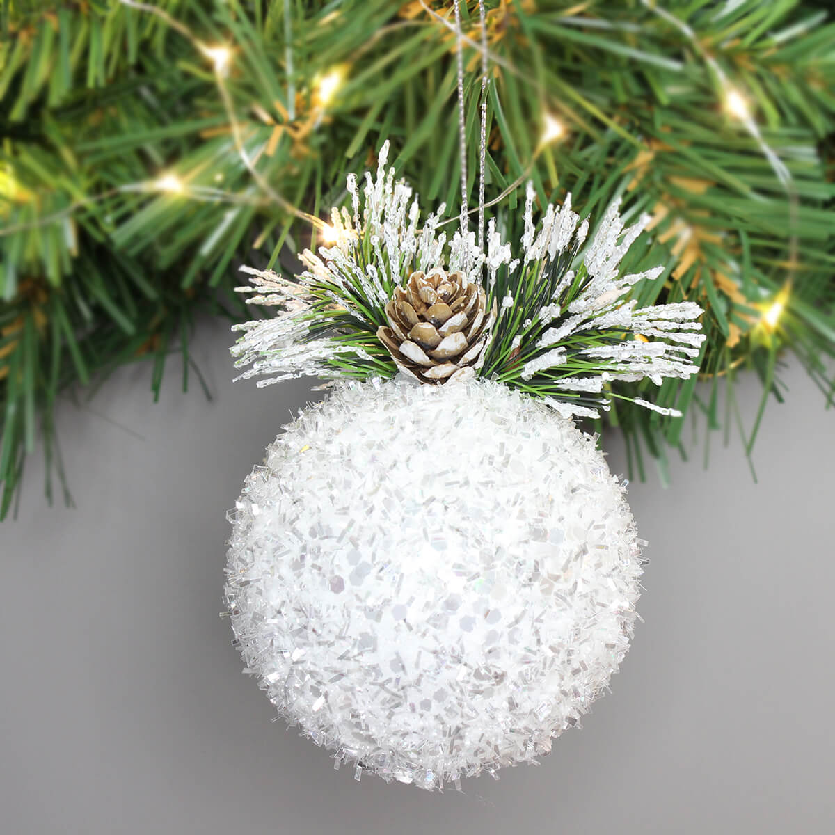 White Tinsel Bauble Tree Decoration