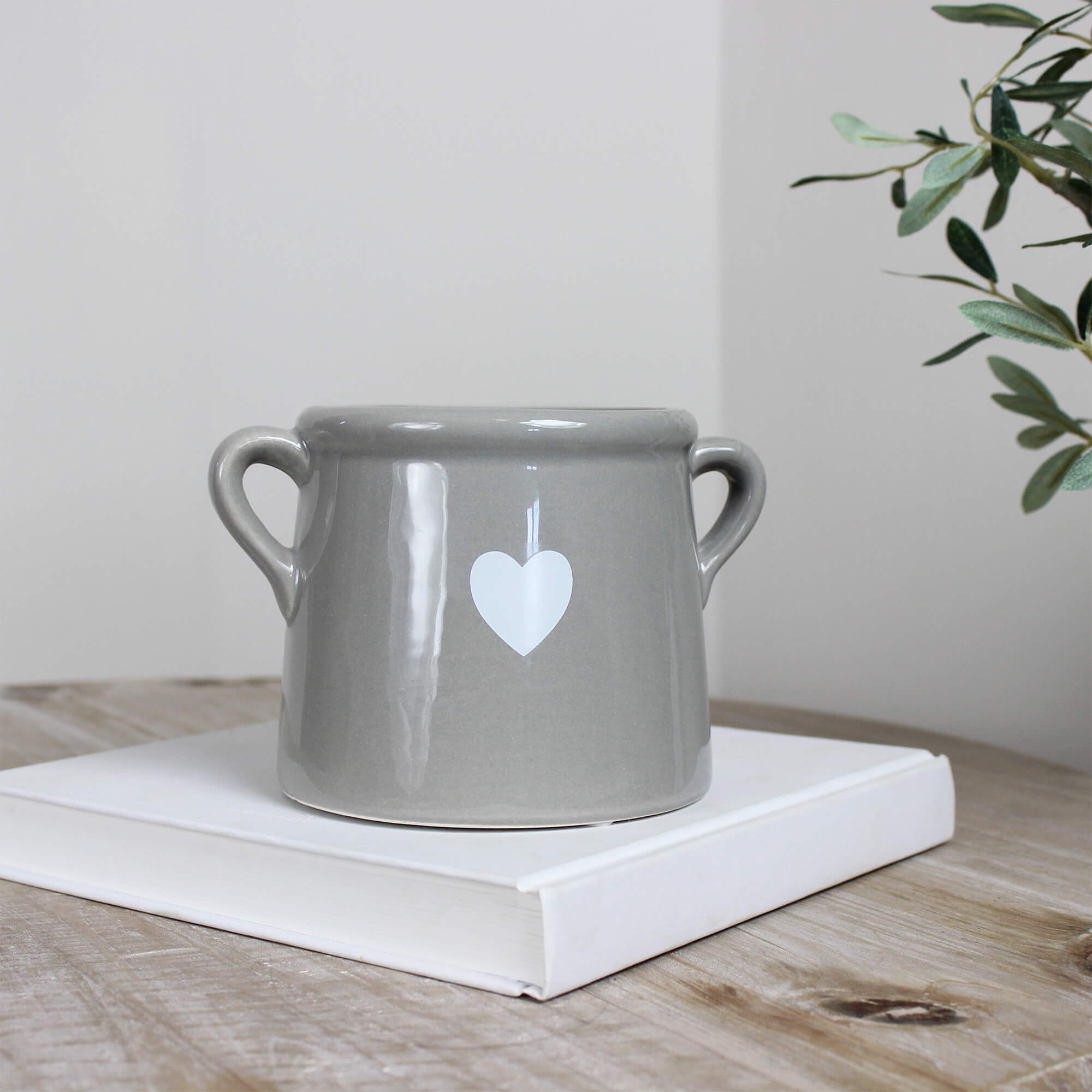 Grey Pot with White Heart