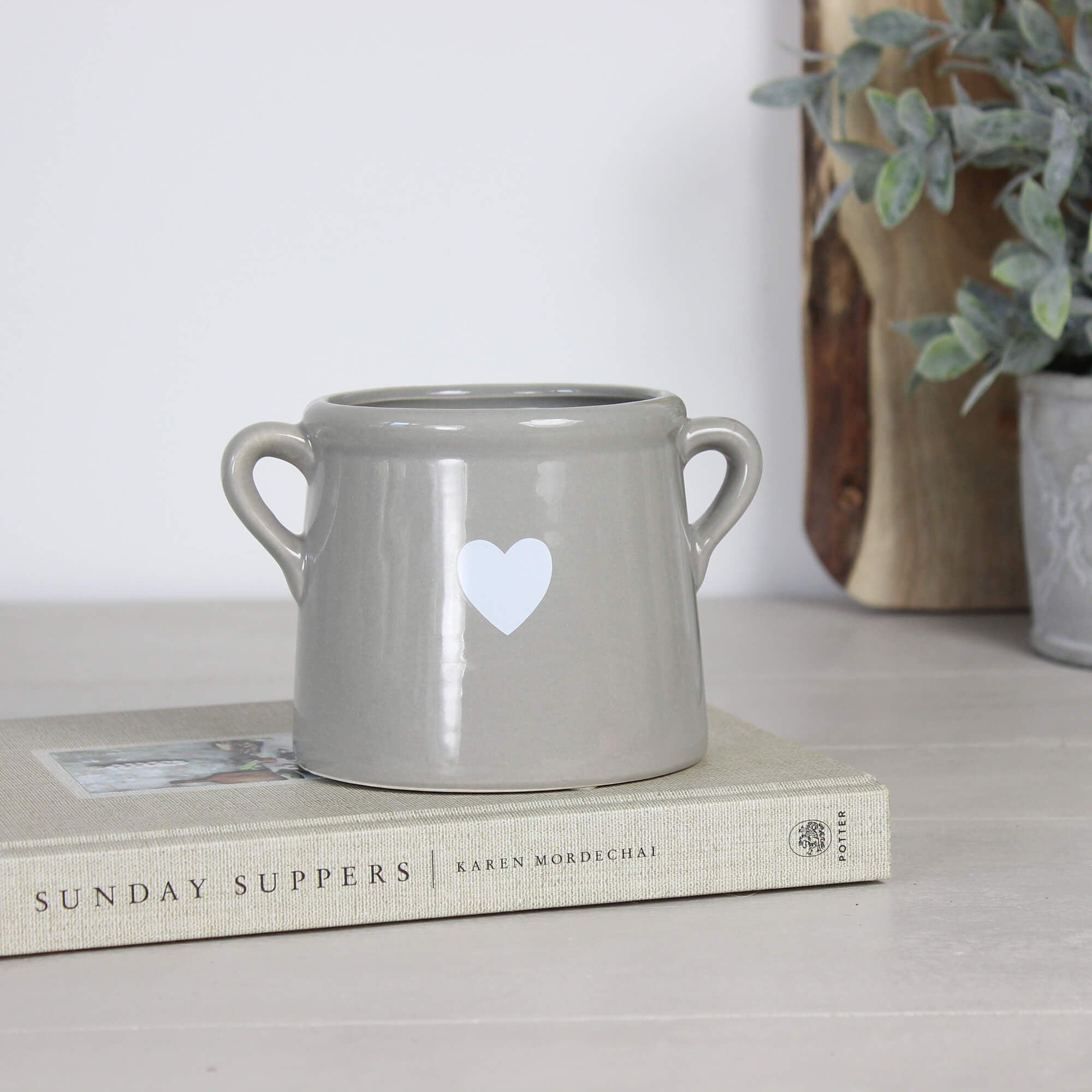 Grey Pot with White Heart
