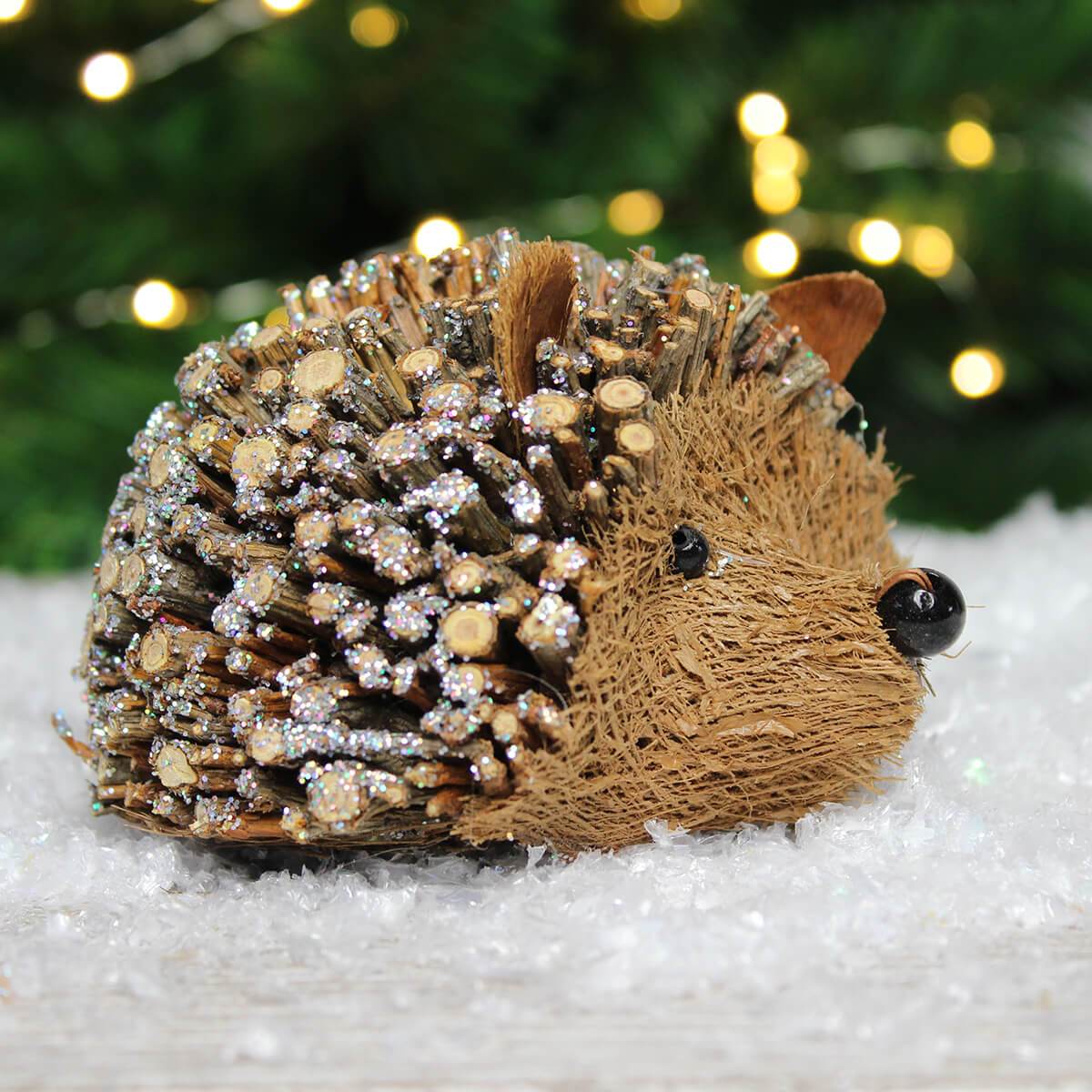 Set of Two Glittered Twig Hedgehog Ornament