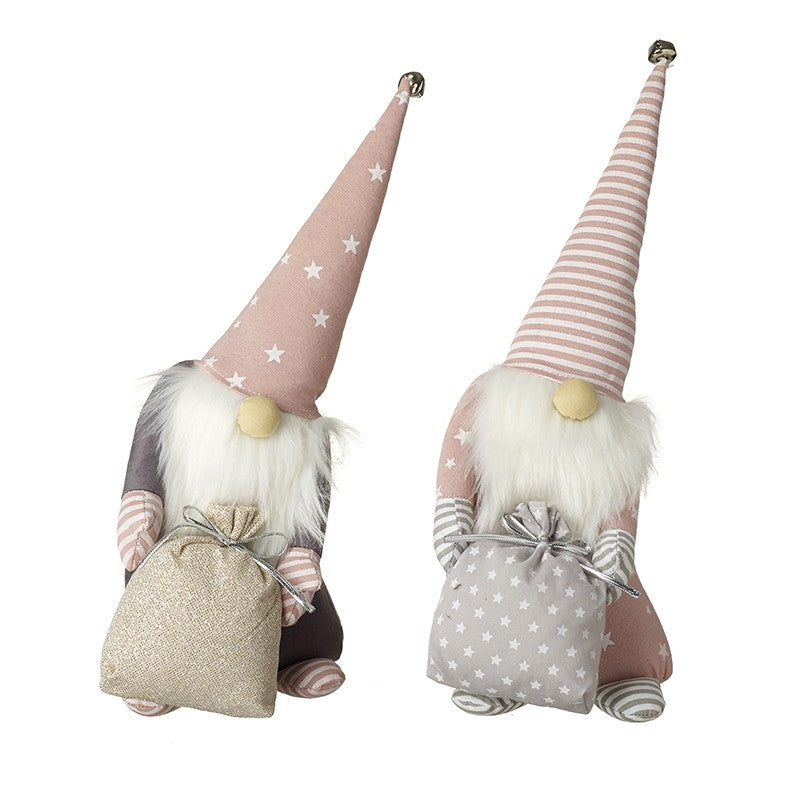 Fabric Santa with Sack In Stripy and Pink Hat Ornament