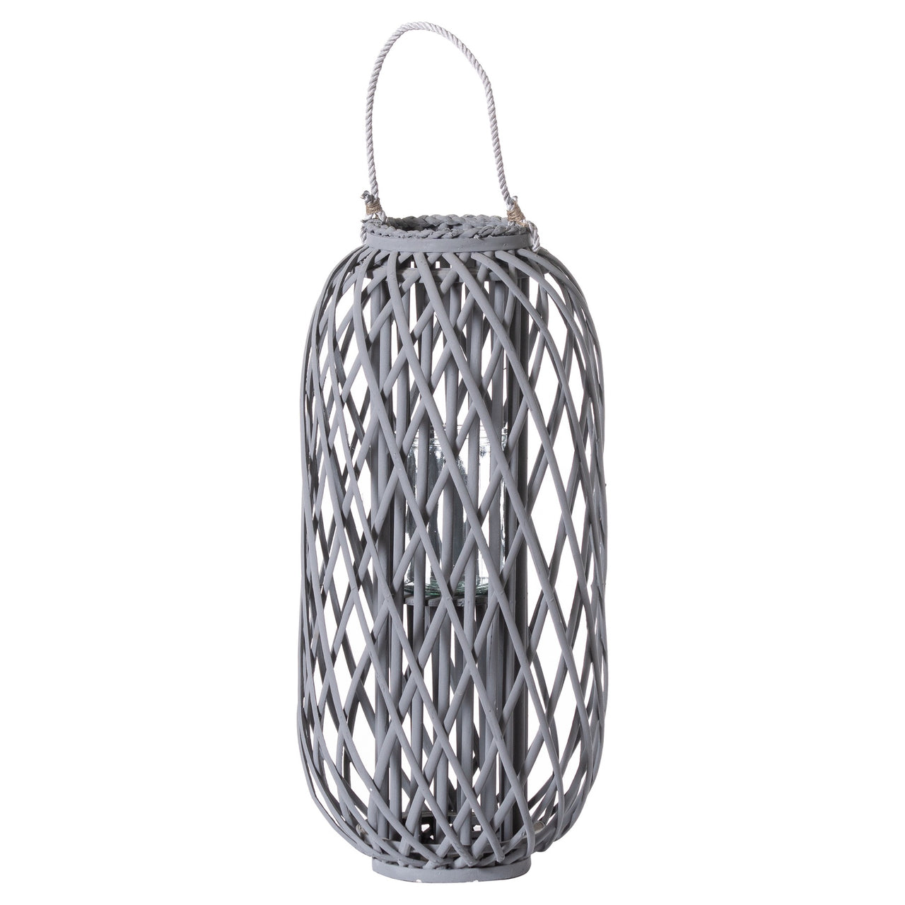 Large Grey Wicker Standing Lantern