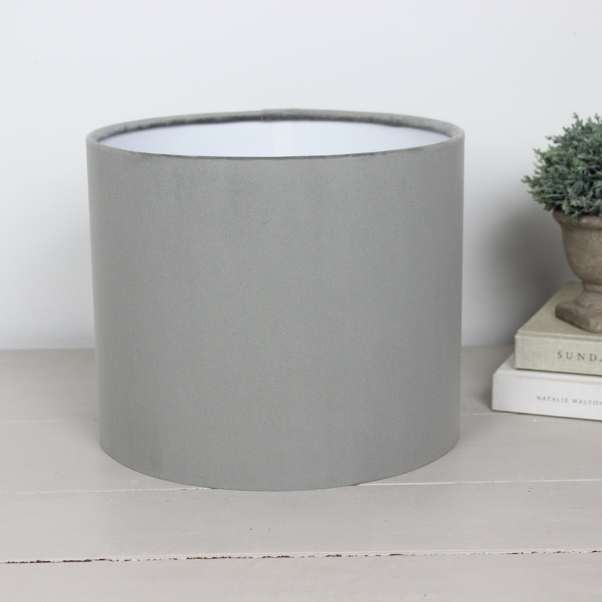 London Silver Grey Velvet Drum Lampshade