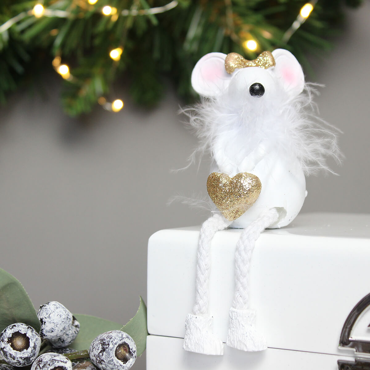 White and Gold Fluffy Mrs Mouse