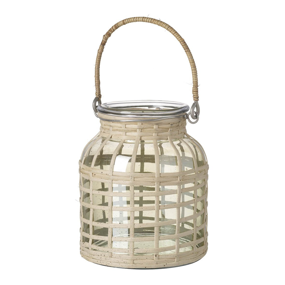 Nisha Lantern Green Glass / Natural Cane