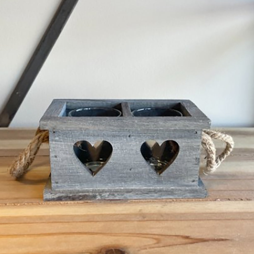 Small Square Grey Wooden Heart Tray