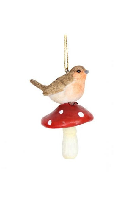 Ruby Robin on Toadstool Christmas Decoration