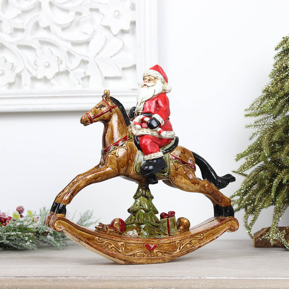 Resin Santa on Rocking Horse Ornament