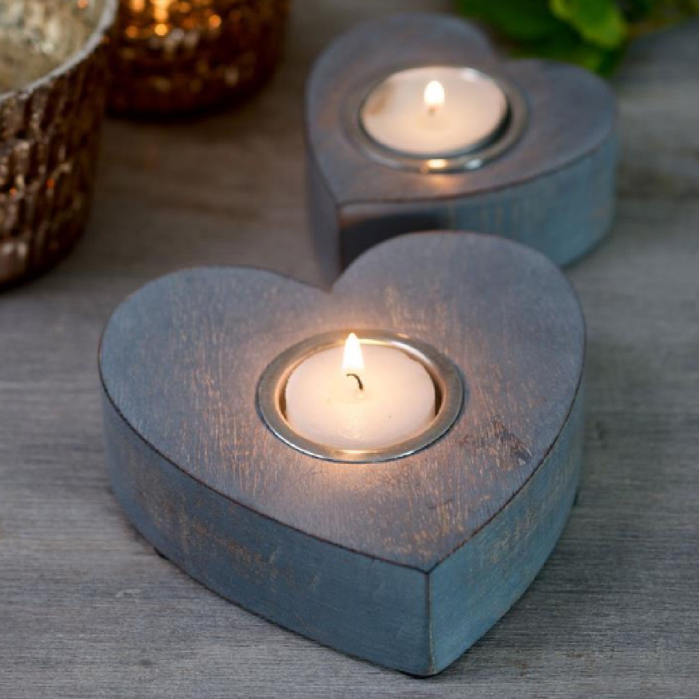 Large Grey Heart Tea Light Holder