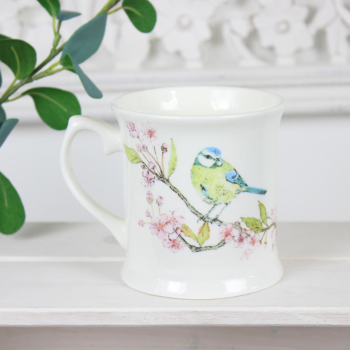 White Blue Tit On Blossom Mug