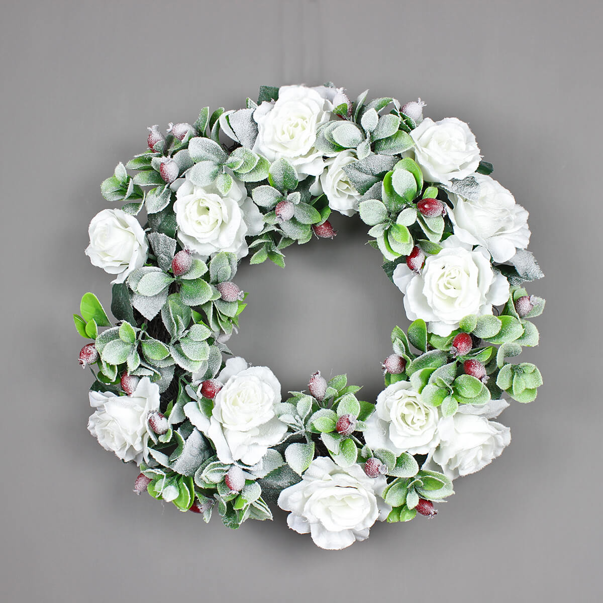 Snowy White Rose Wreath